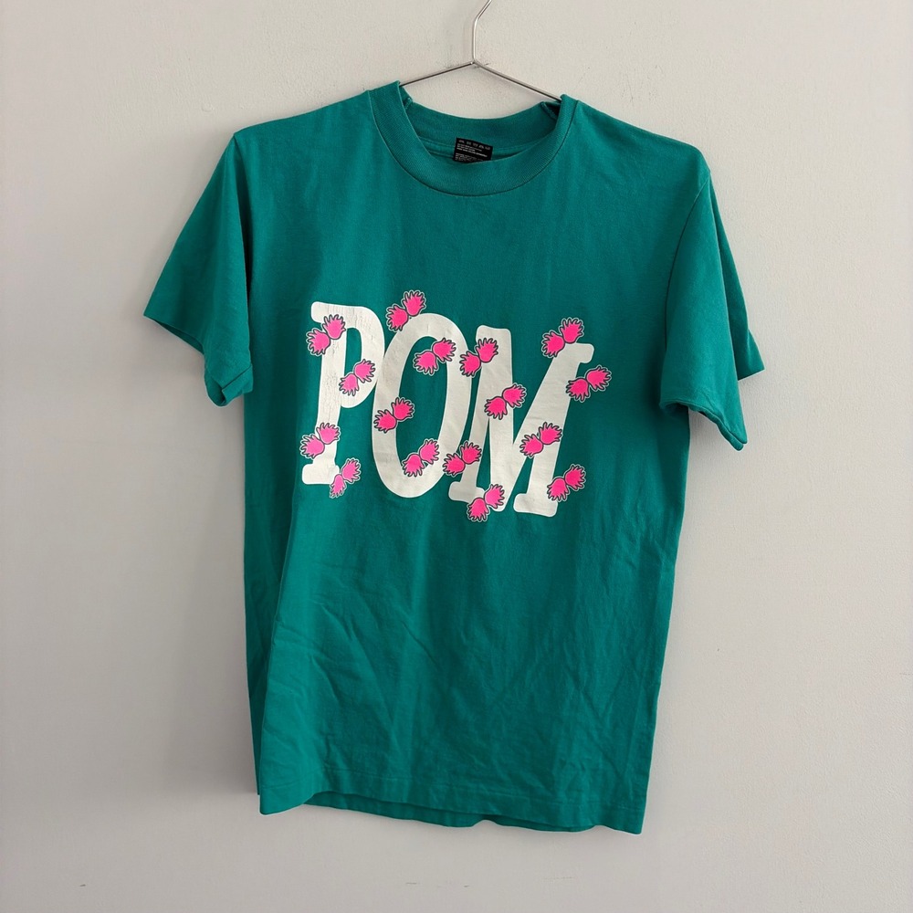 Vintage Best Fruit of the Loom POM Graphic T-Shirt Green Pink Size M